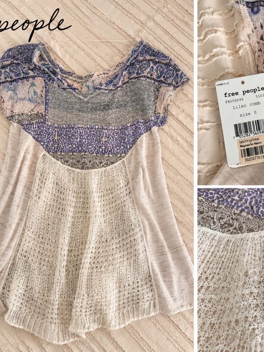 Free People Lilac & Cream Mixed-Knit Boho Tunic